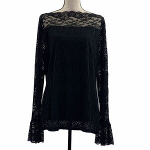 ADIVA Black Lace Long Sleeve Ruffle Sleeve Top XL